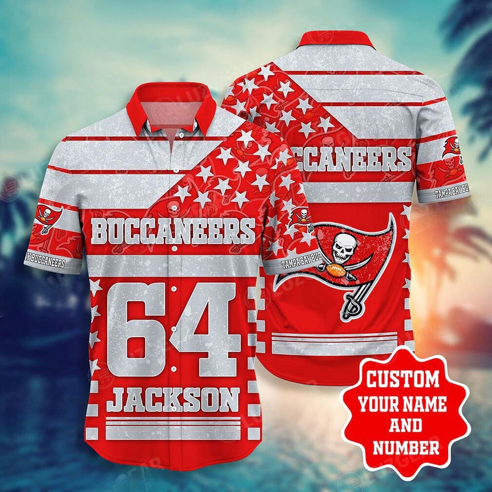 Personalized Tampa Bay Buccaneers Red US Flag Hawaiian Shirt