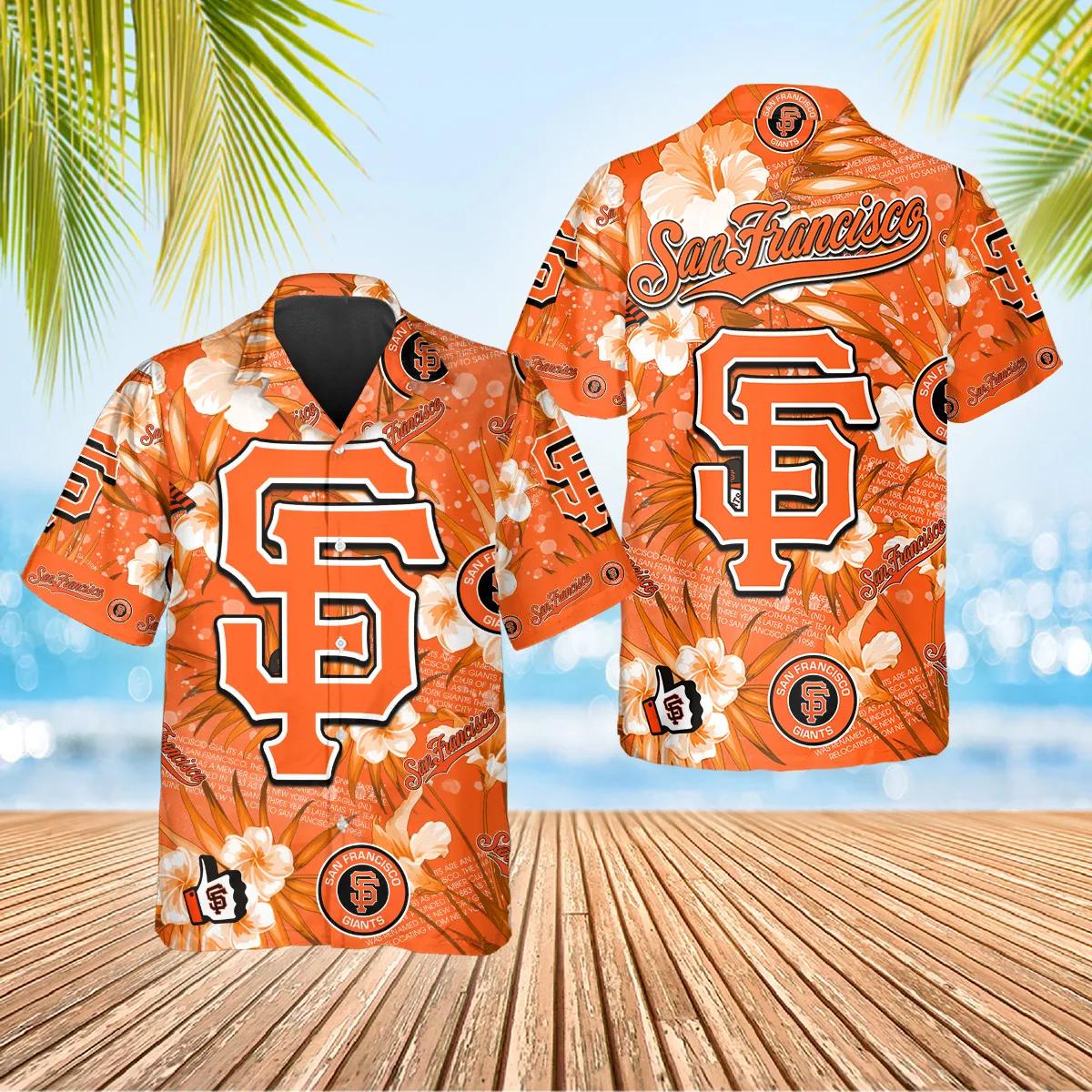 San Francisco Giants Bold Logo Hibiscus Hawaiian Shirt