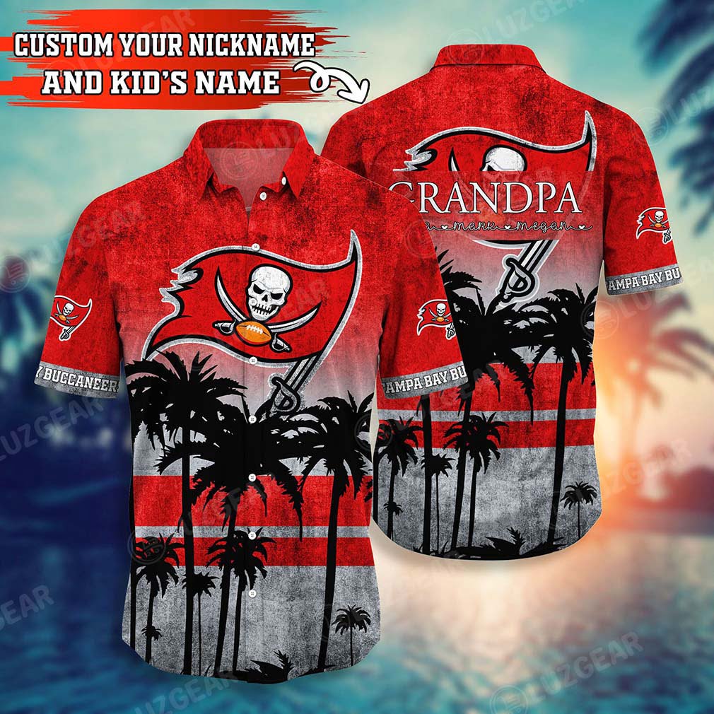 Tampa Bay Buccaneers Grandpa With Kid’s Name Hawaiian Shirt