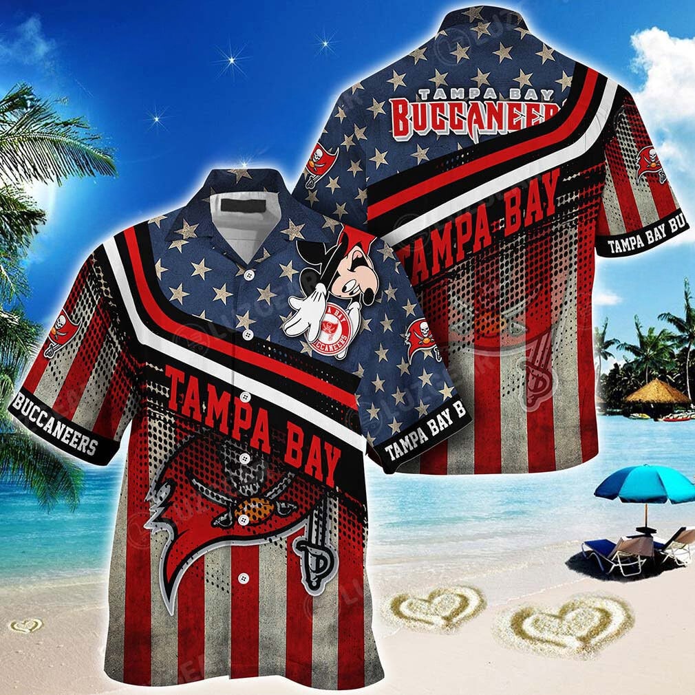 Tampa Bay Buccaneers Mickey Graphic American Flag Hawaiian Shirt