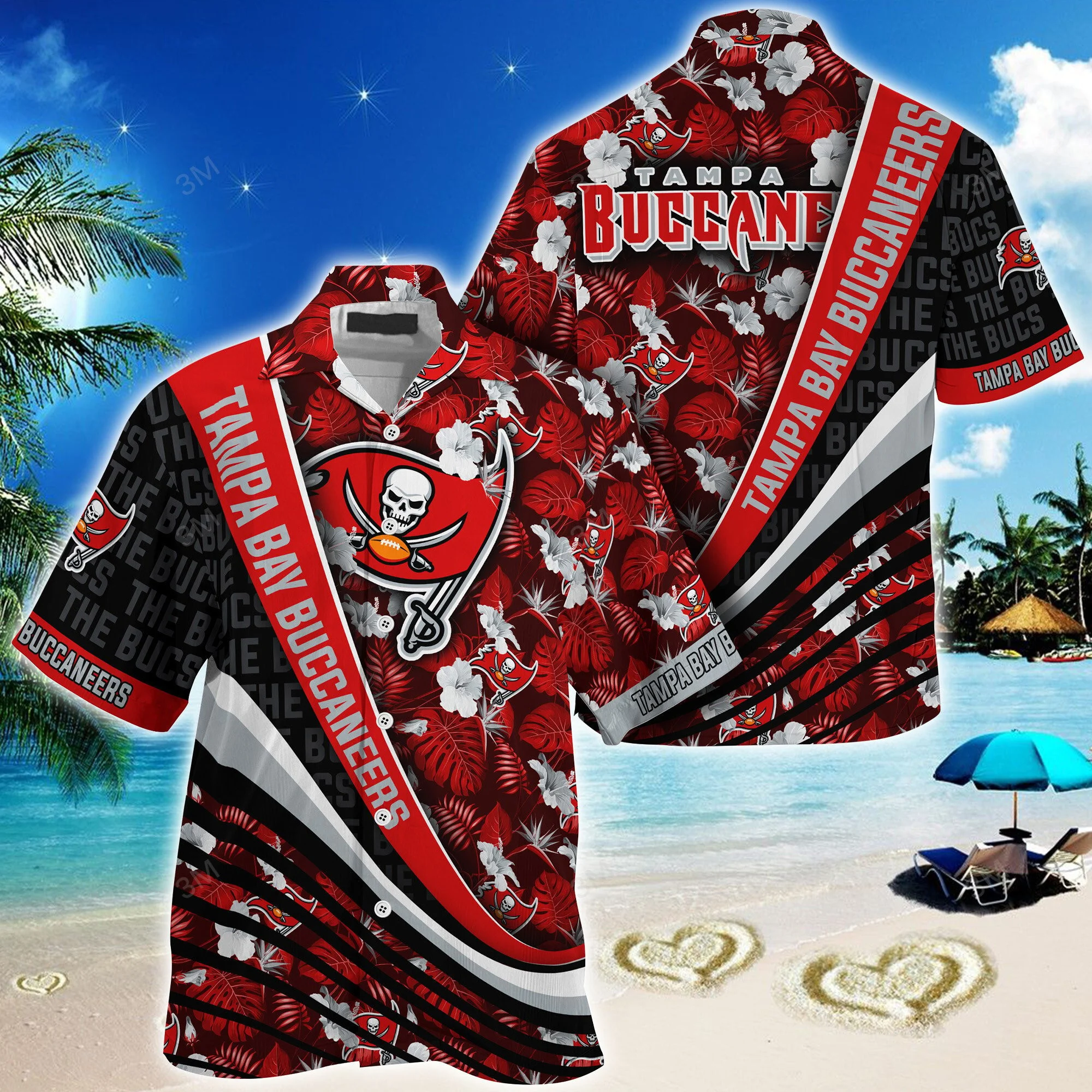 Tampa Bay Buccaneers Tropical Leaves Hawaiian Shirt