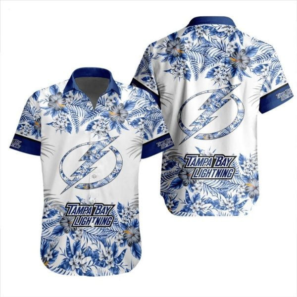 Tampa Bay Lightning Flower Pattern White Hawaiian Shirt