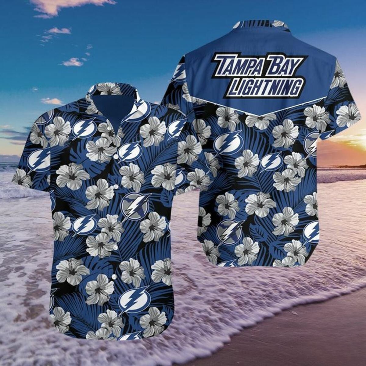 Tampa Bay Lightning Stormy Shores Hawaiian Shirt