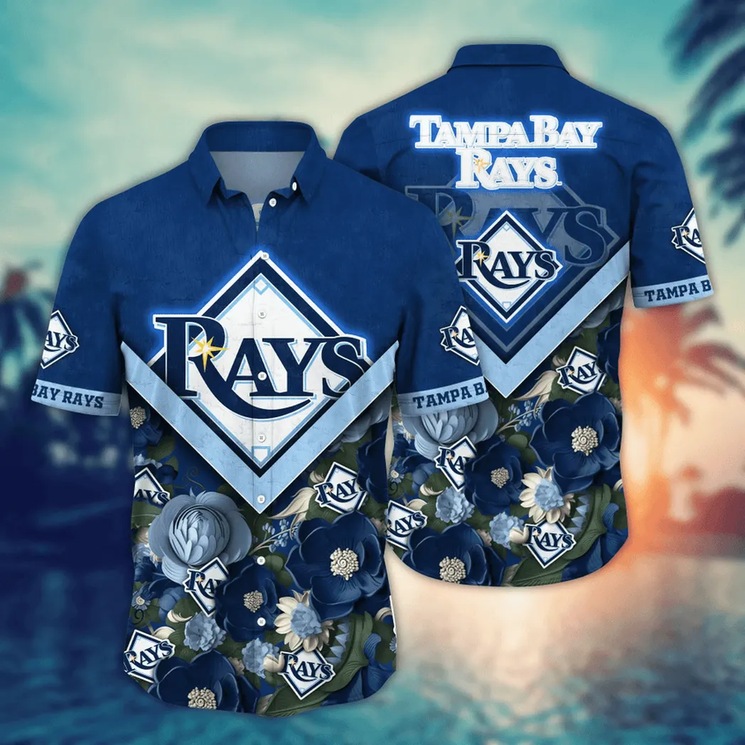 Tampa Bay Rays Floral Emblem Hawaiian Shirt