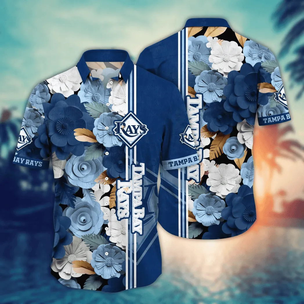 Tampa Bay Rays Floral Stripes Hawaiian Shirt