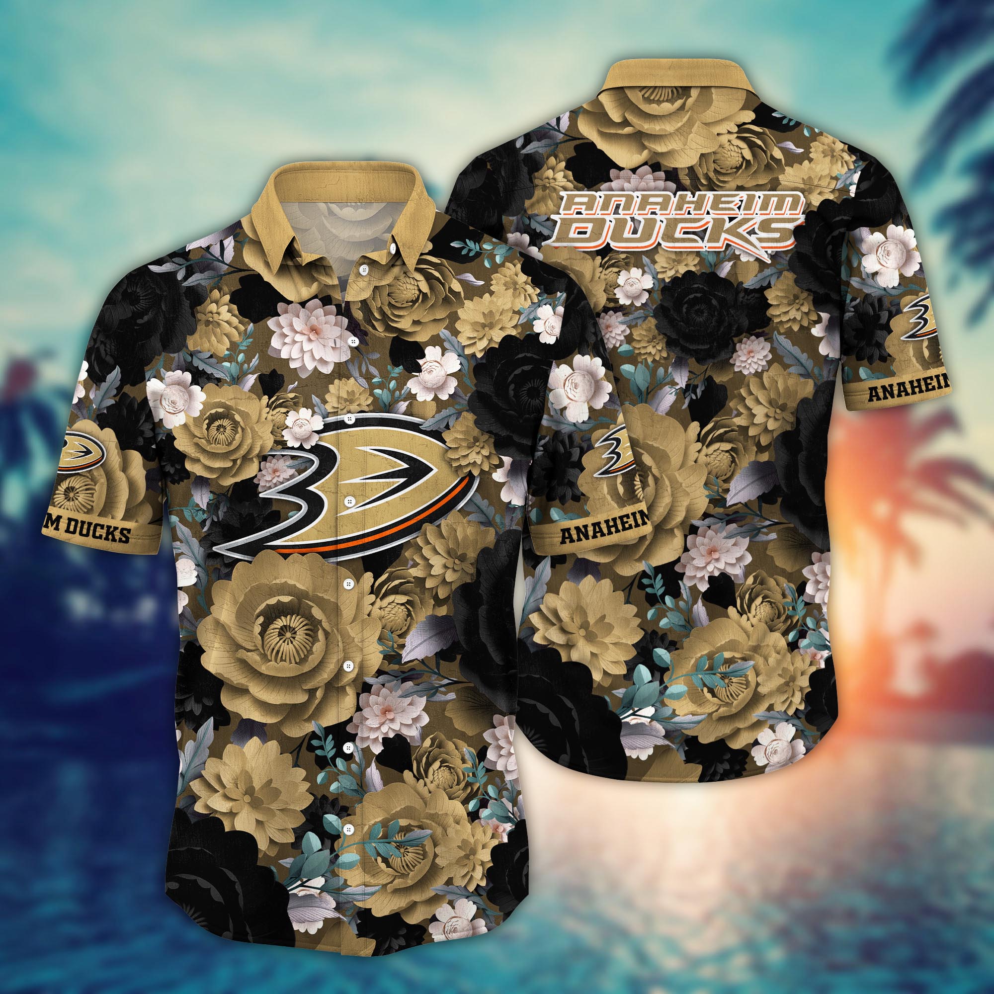 Anaheim Ducks Midnight Floral Elegance Hawaiian Shirt