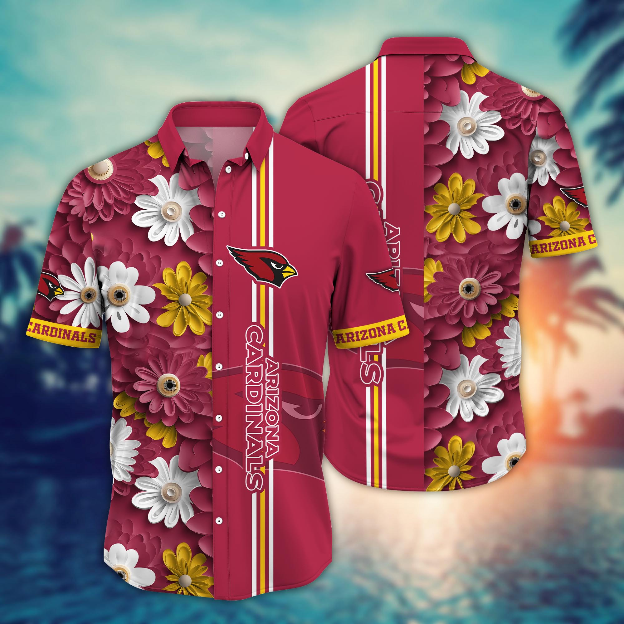 Arizona Cardinals Daisy Stripe Hawaiian Shirt