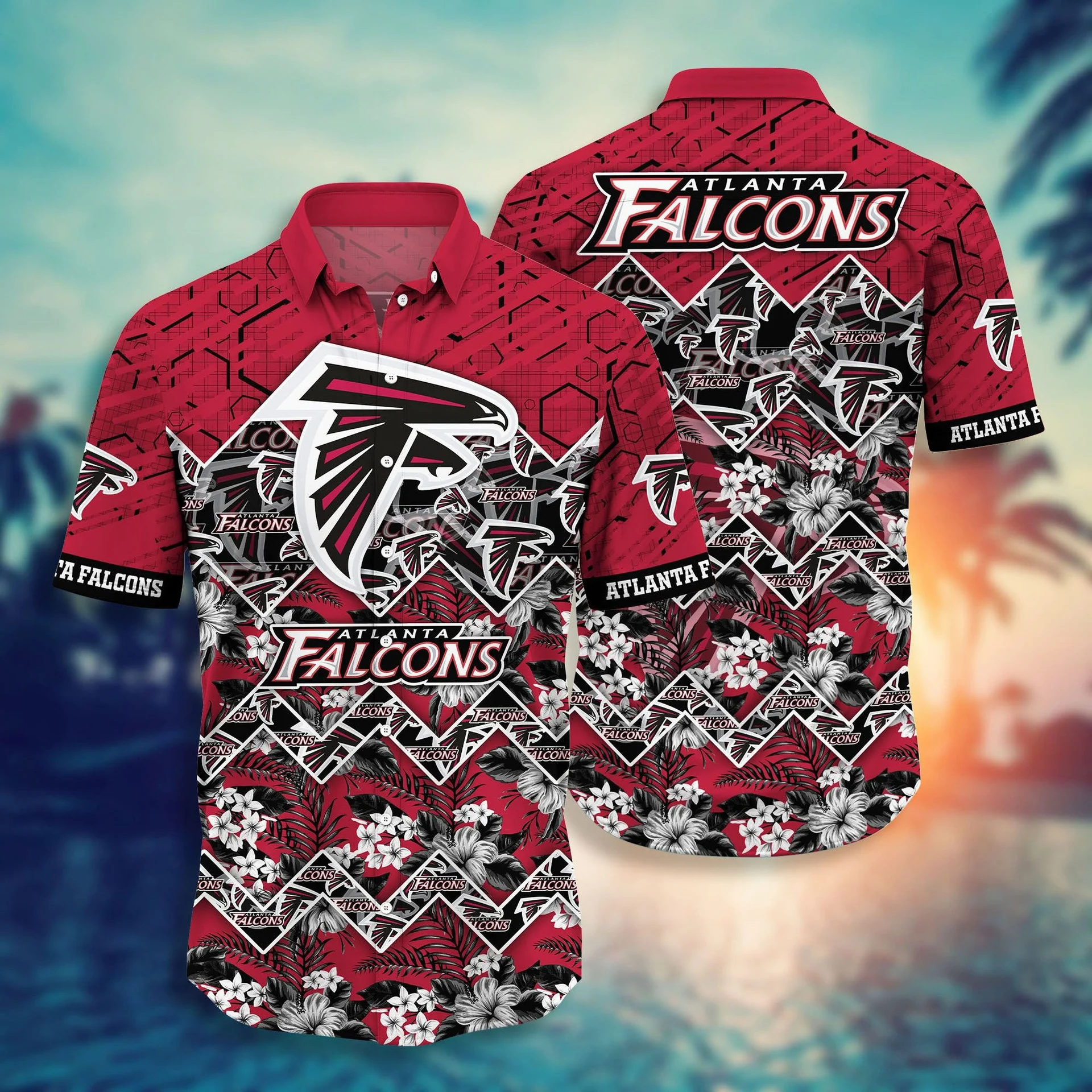Atlanta Falcons Geometric Tropics Hawaiian Shirt