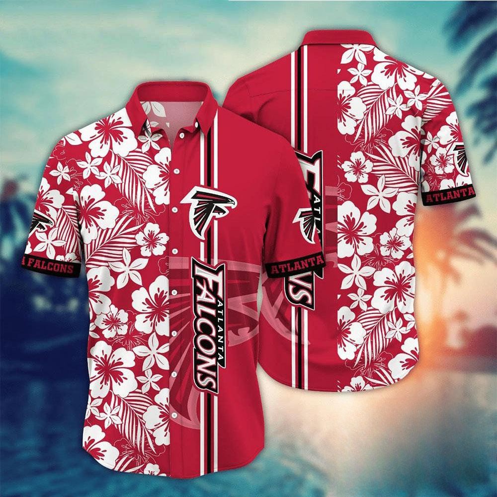 Atlanta Falcons Hibiscus Stripes Hawaiian Shirt