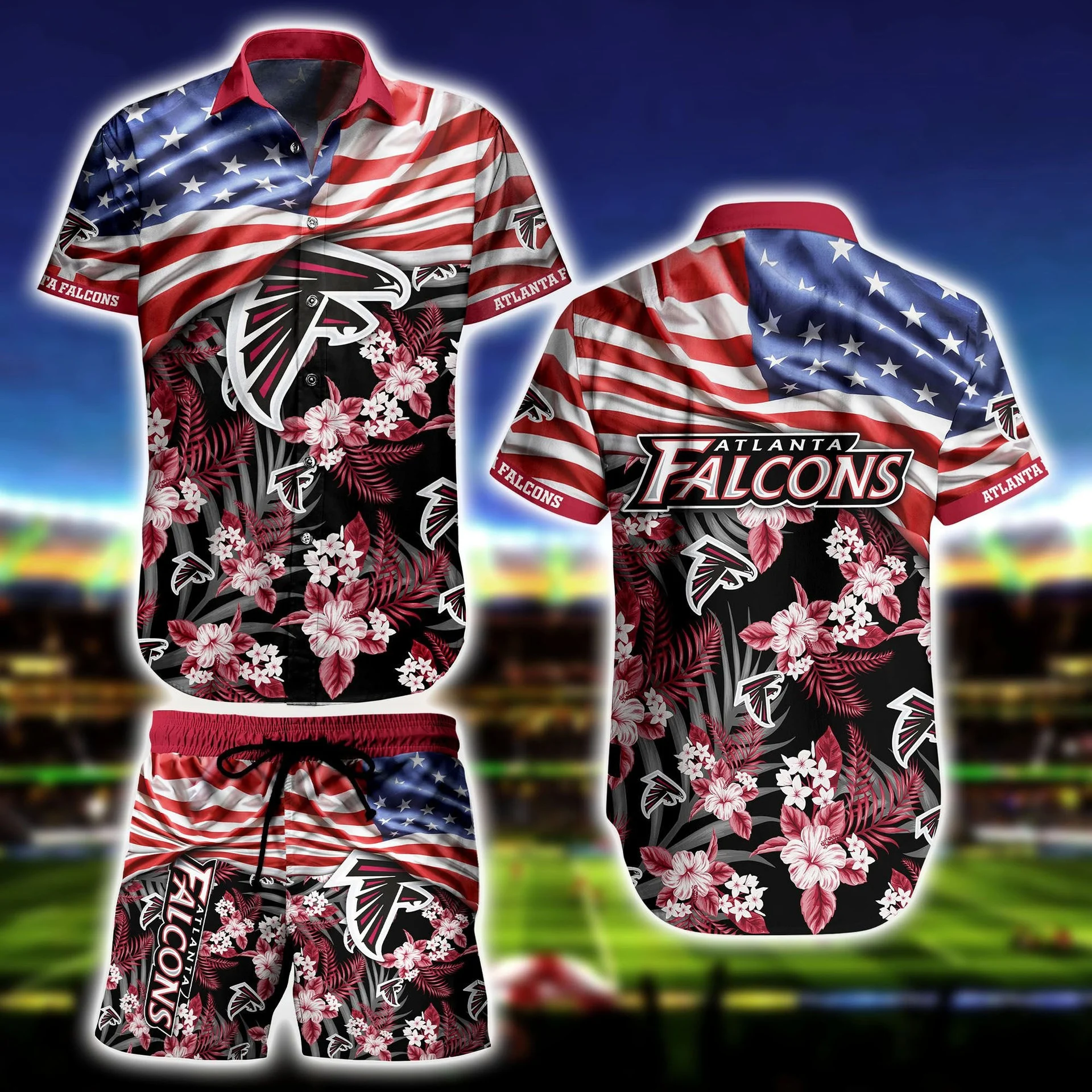 Atlanta Falcons Patriotic Floral Hawaiian Shirt