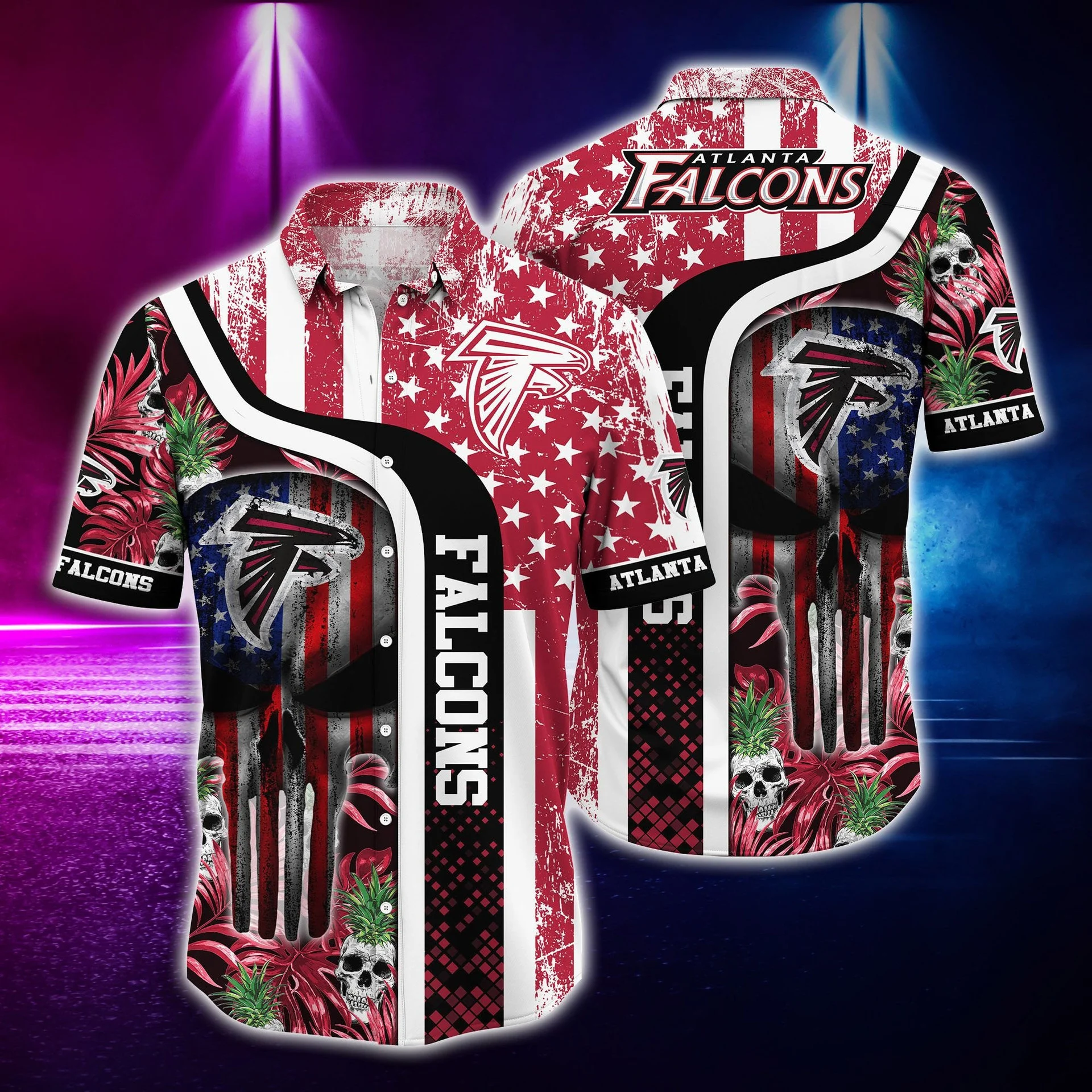 Atlanta Falcons Stars and Skulls Hawaiian Shirt