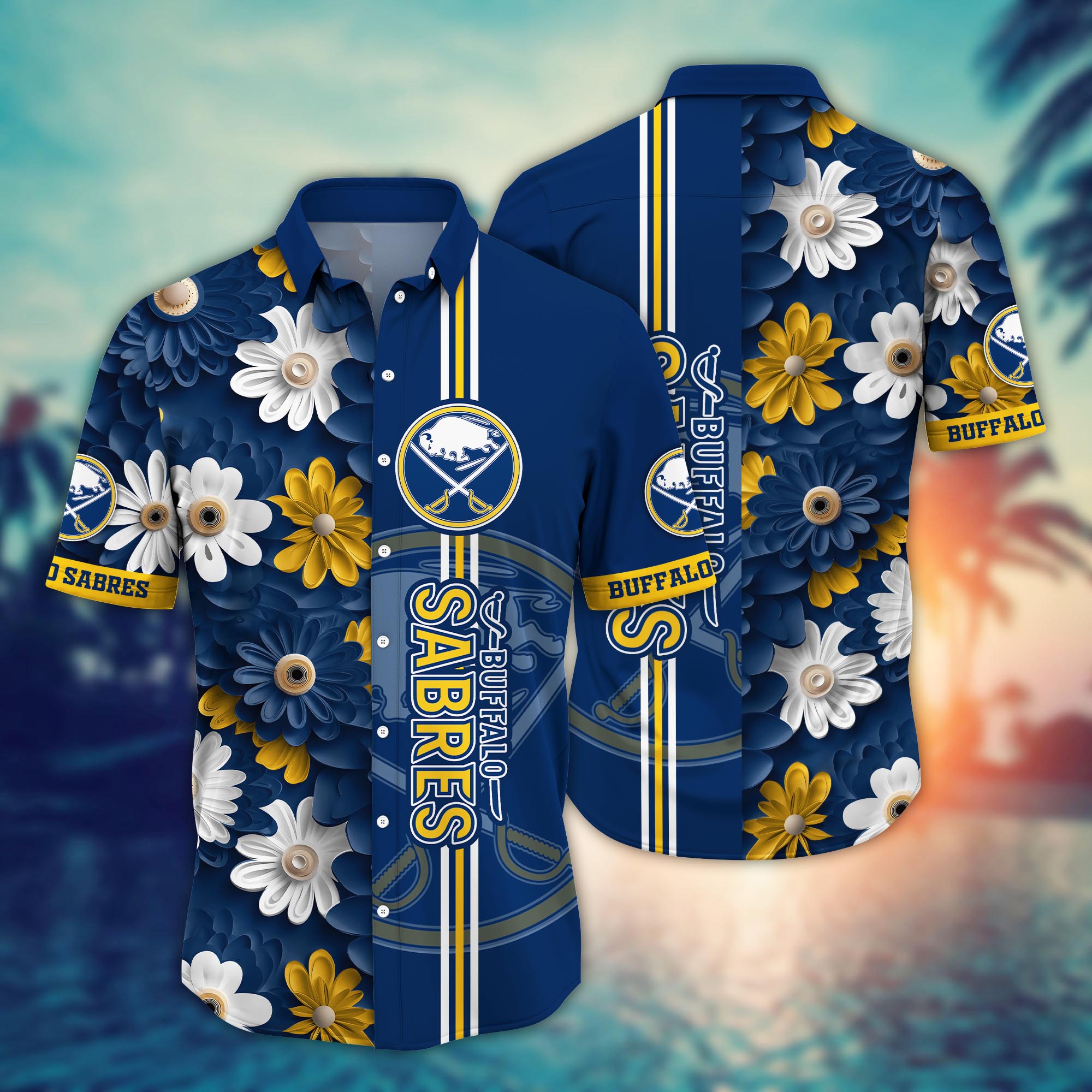 Buffalo Sabres Bold Daisy Stripe Hawaiian Shirt