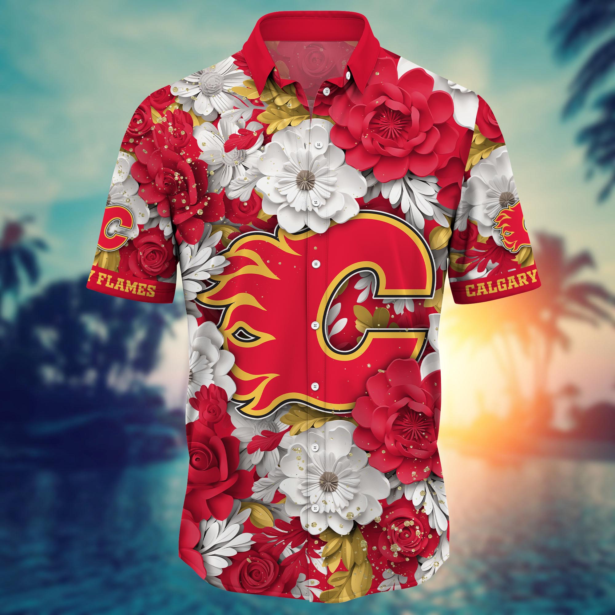 Calgary Flames Floral Elegance Hawaiian Shirt