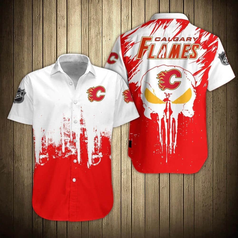 Calgary Flames Skull Heat Hawaiian Shirt