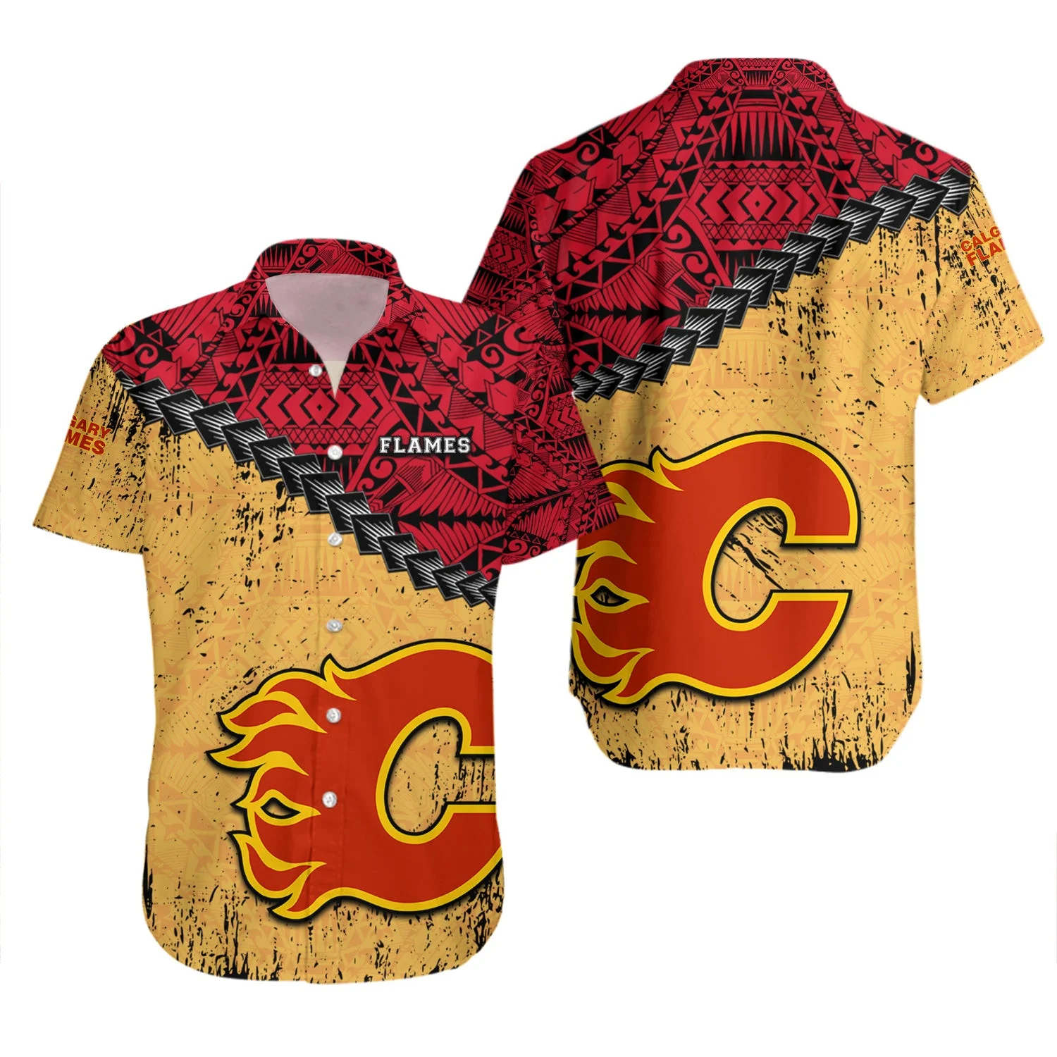 Calgary Flames Tribal Fusion Hawaiian Shirt