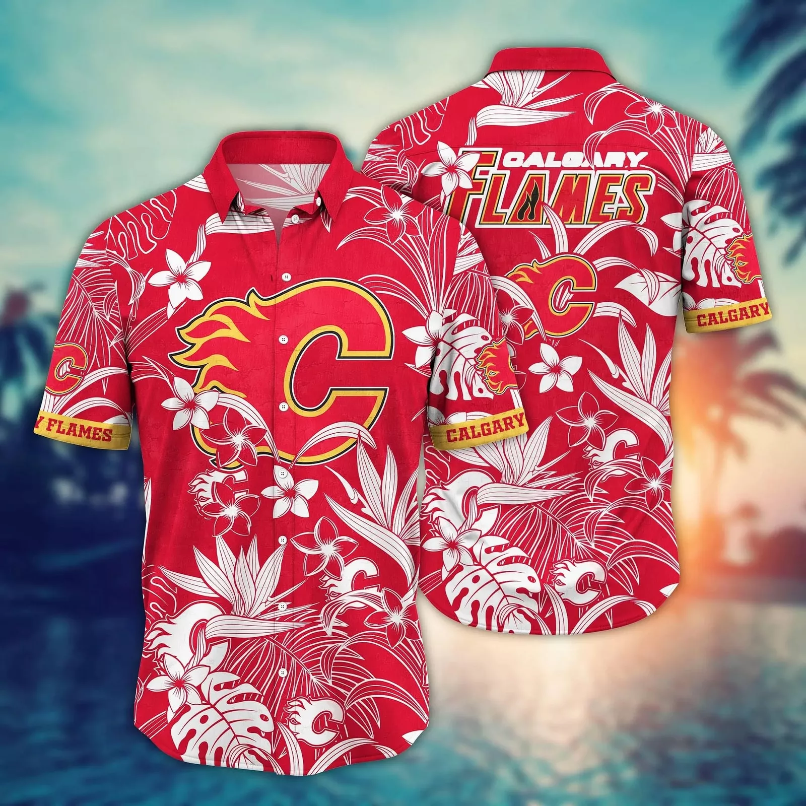 Calgary Flames Tropical Bloom Hawaiian Shirt