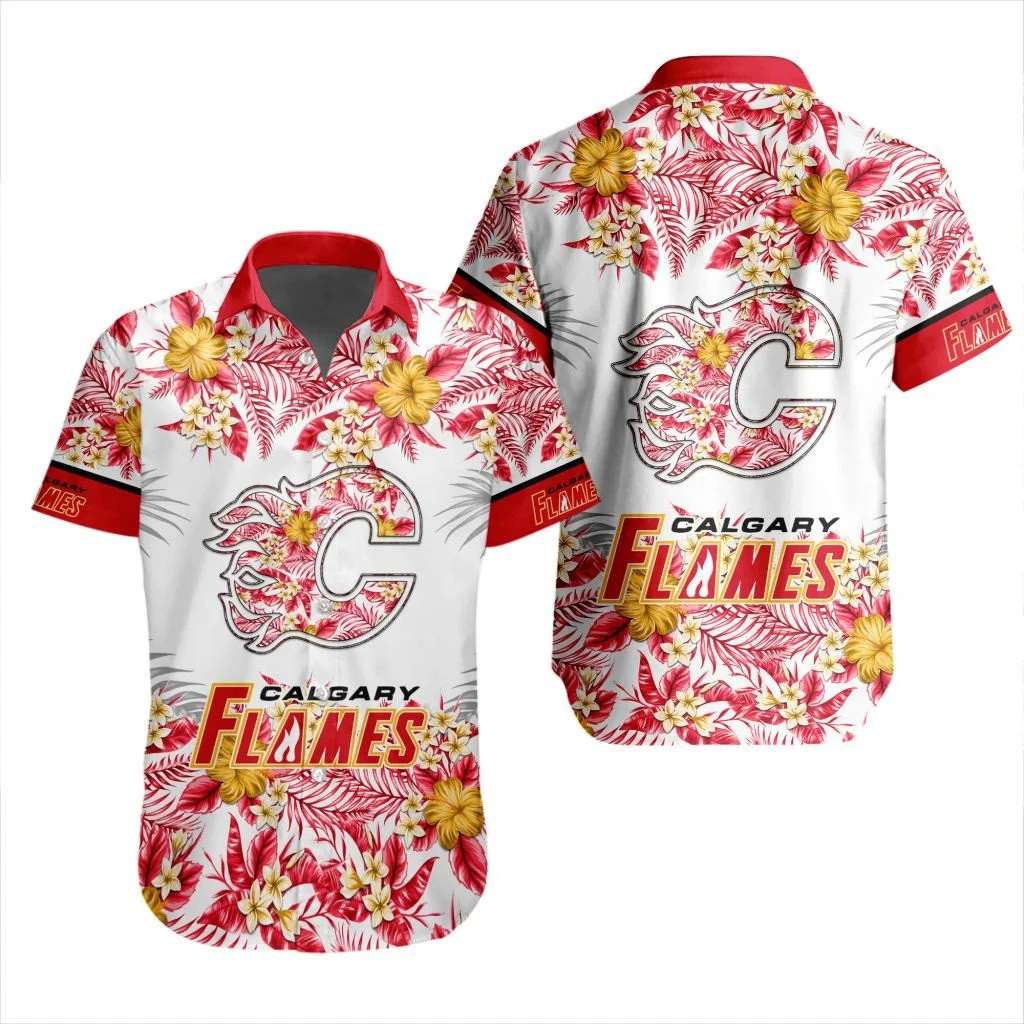 Calgary Flames Tropical Blossom Hawaiian Shirt