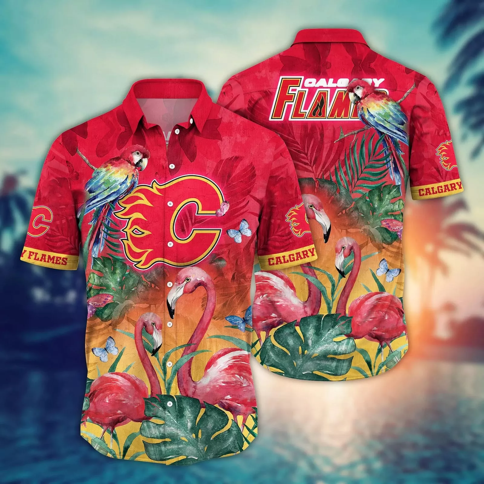 Calgary Flames Tropical Flamingo Hawaiian Shirt