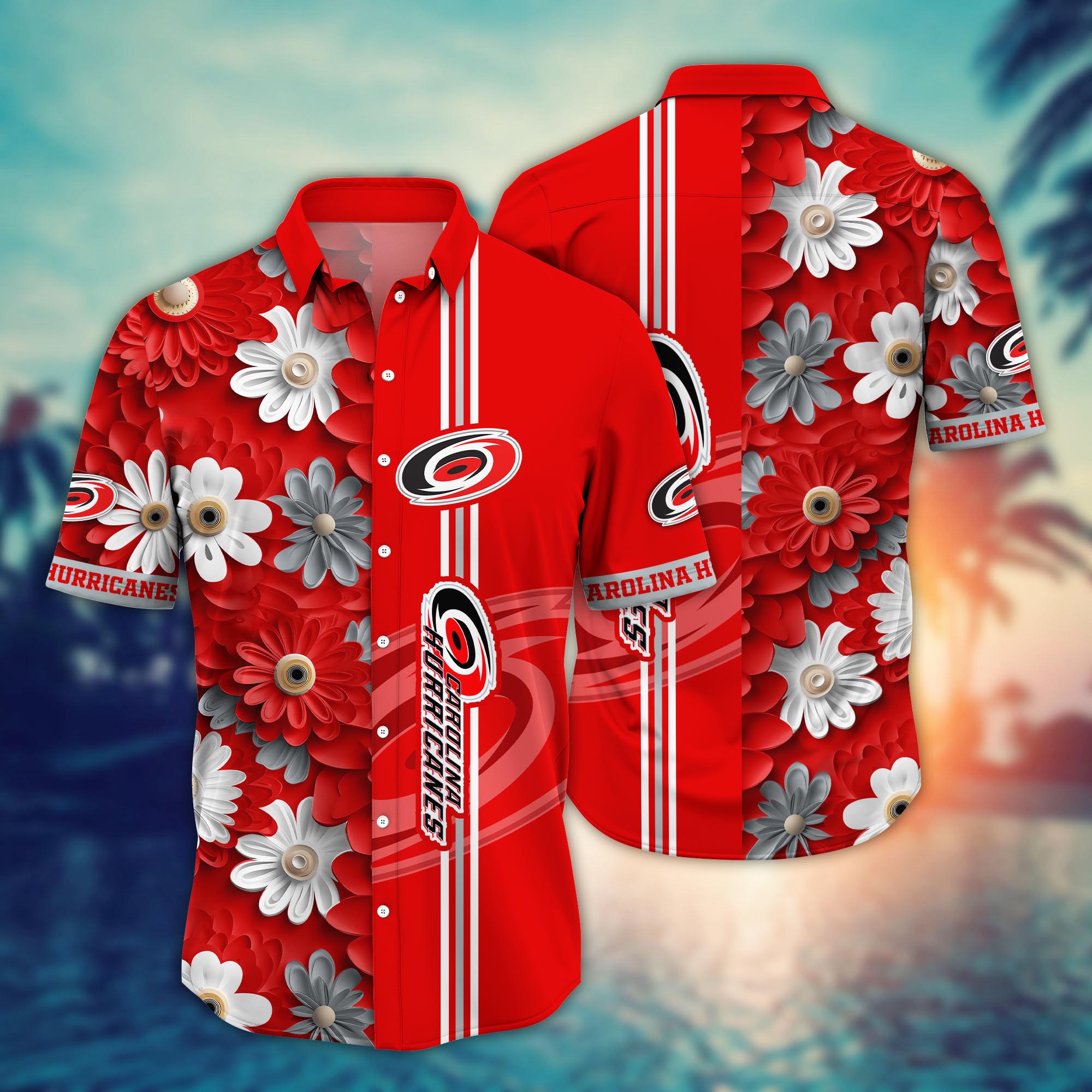 Carolina Hurricanes Floral Stripes Hawaiian Shirt