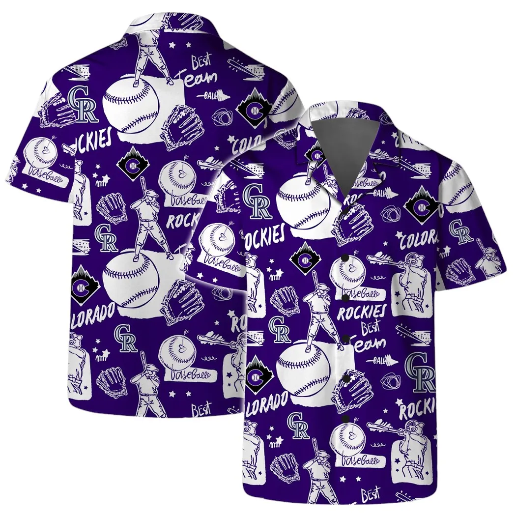 Colorado Rockies Baseball Sketch Hawaiian Shirt