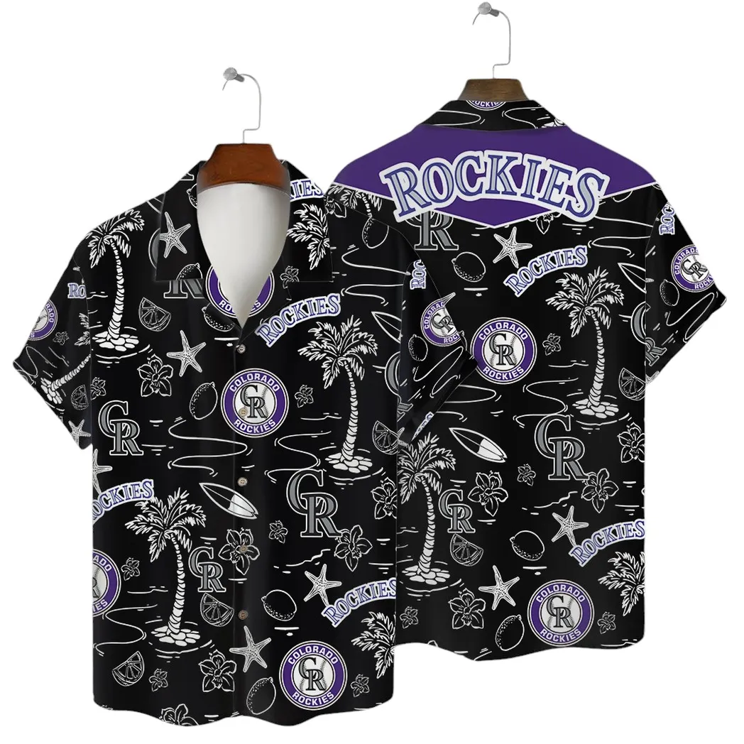 Colorado Rockies Black Tropics Hawaiian Shirt
