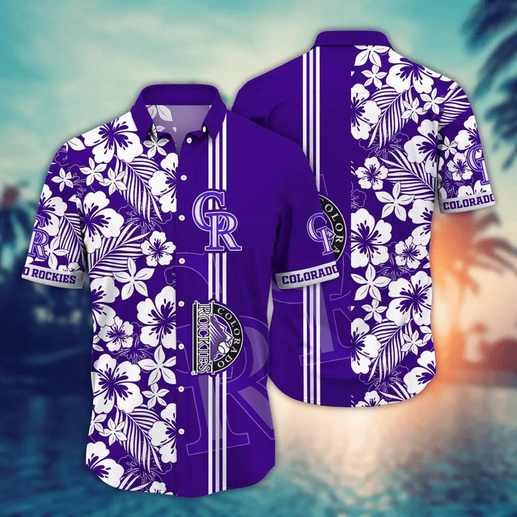 Colorado Rockies Hibiscus Stripe Hawaiian Shirt