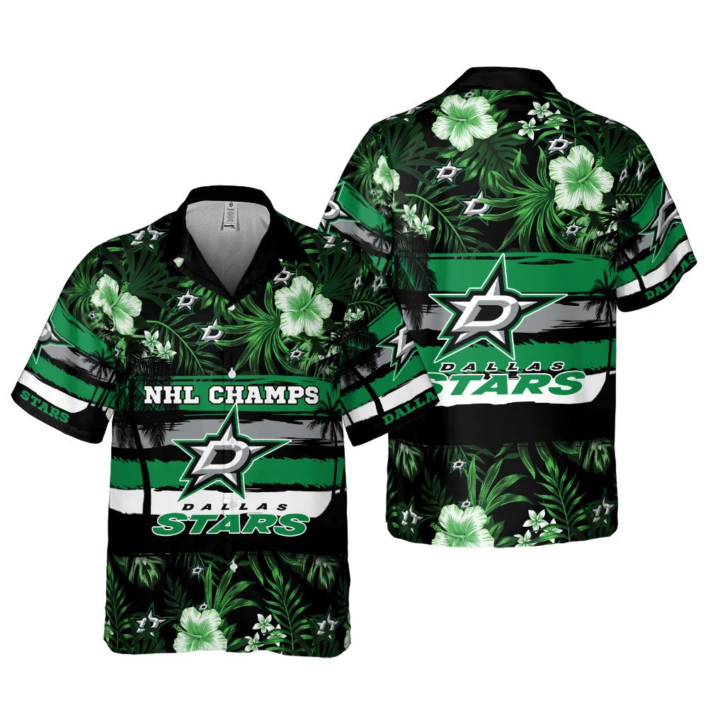 Dallas Stars Champions Floral Hawaiian Shirt