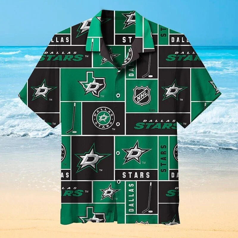 Dallas Stars Hockey Grid Hawaiian Shirt