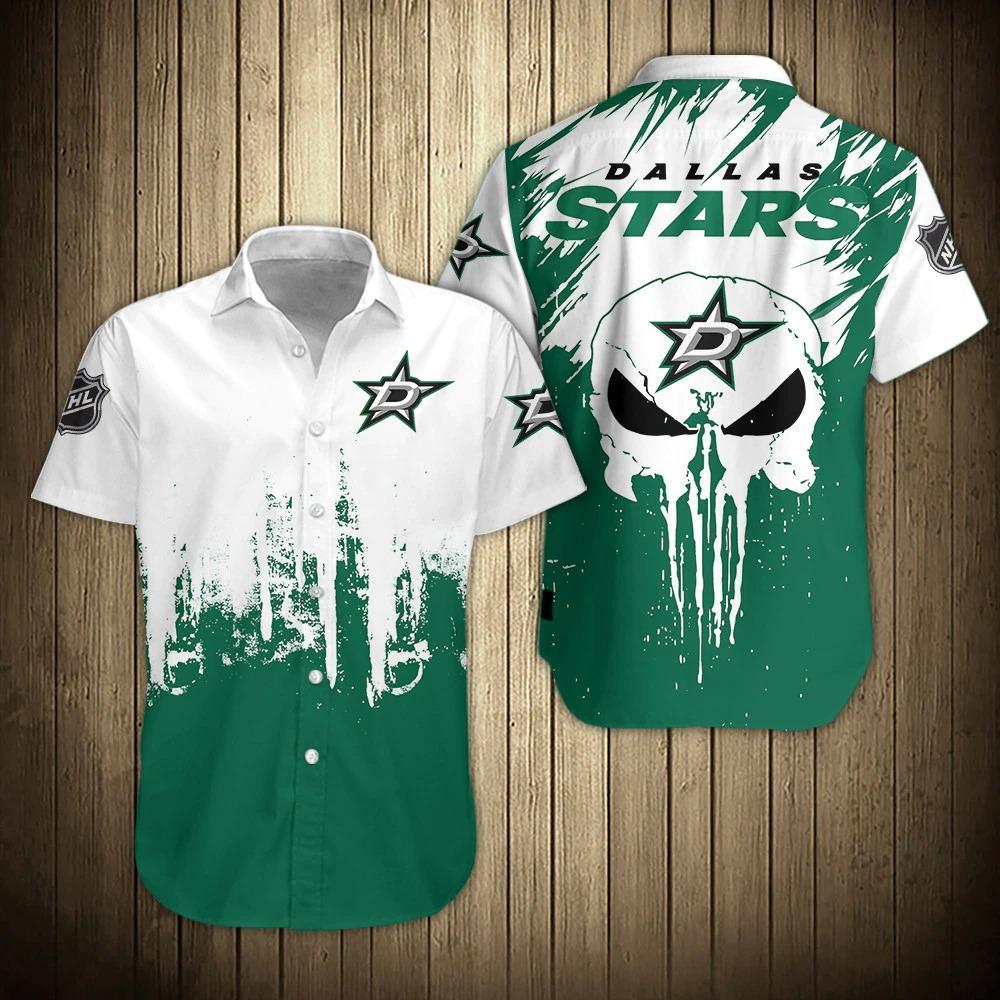 Dallas Stars Skull Splatter Hawaiian Shirt