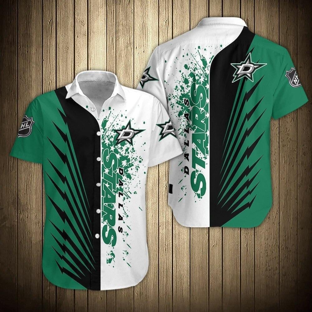 Dallas Stars Splatter Stripes Hawaiian Shirt