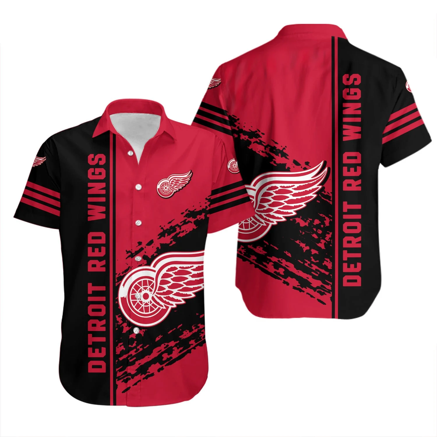 Detroit Red Wings Bold Stripe Hawaiian Shirt