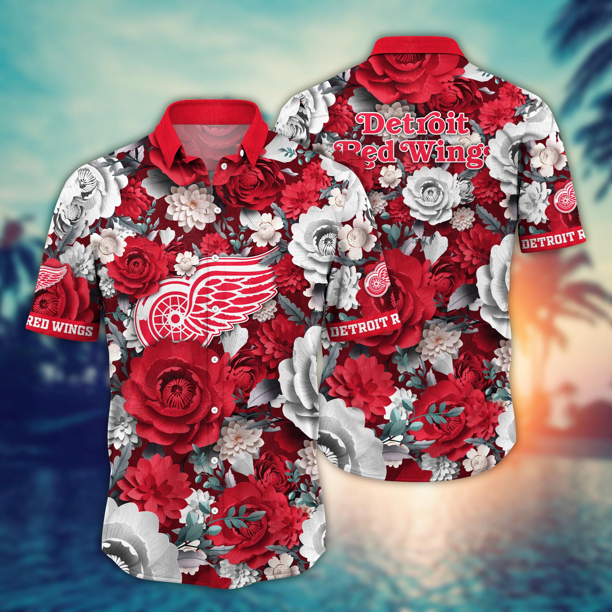 Detroit Red Wings Floral Majesty Hawaiian Shirt