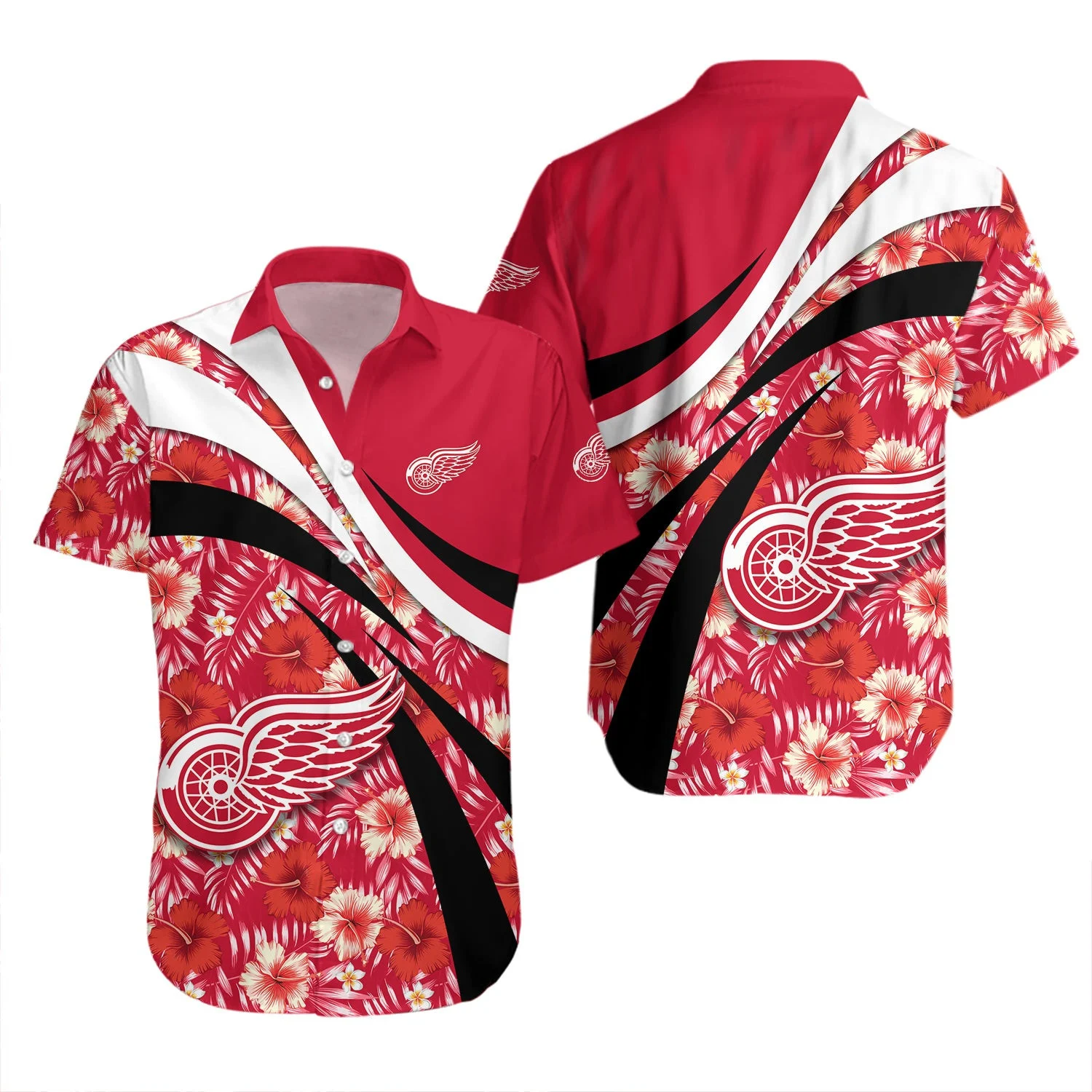 Detroit Red Wings Hibiscus Wave Hawaiian Shirt