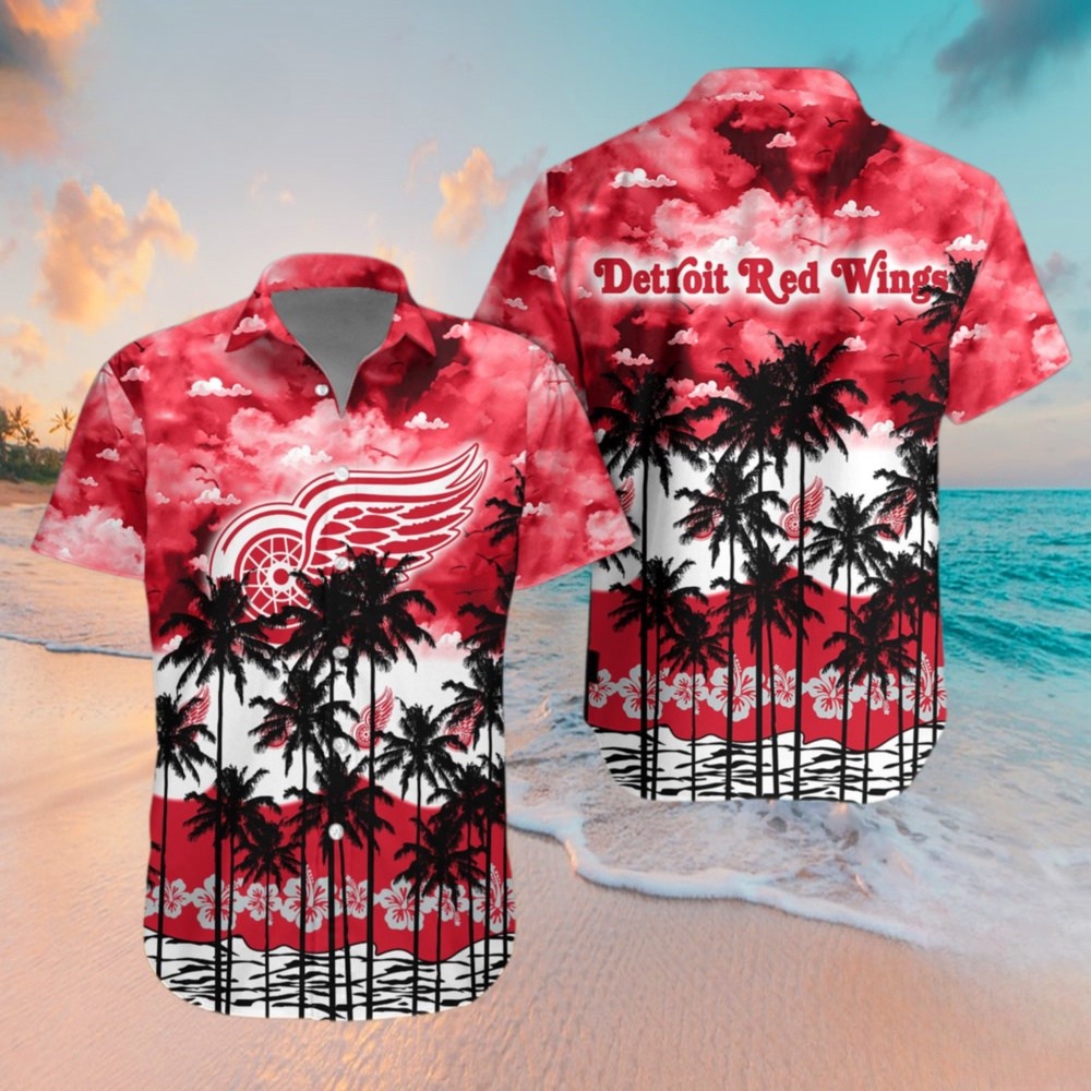 Detroit Red Wings Palm Sunset Hawaiian Shirt