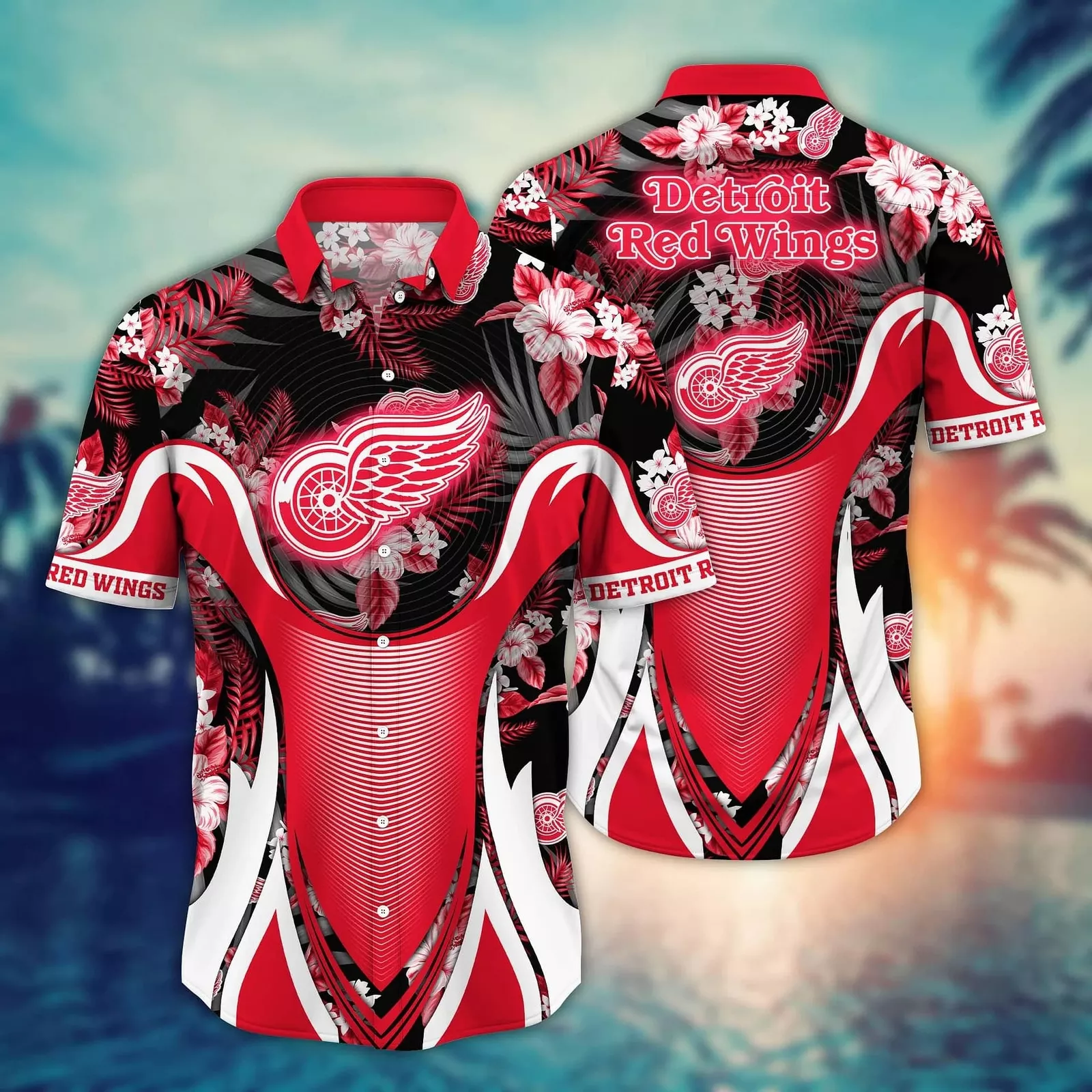 Detroit Red Wings Paradise Stripe Hawaiian Shirt