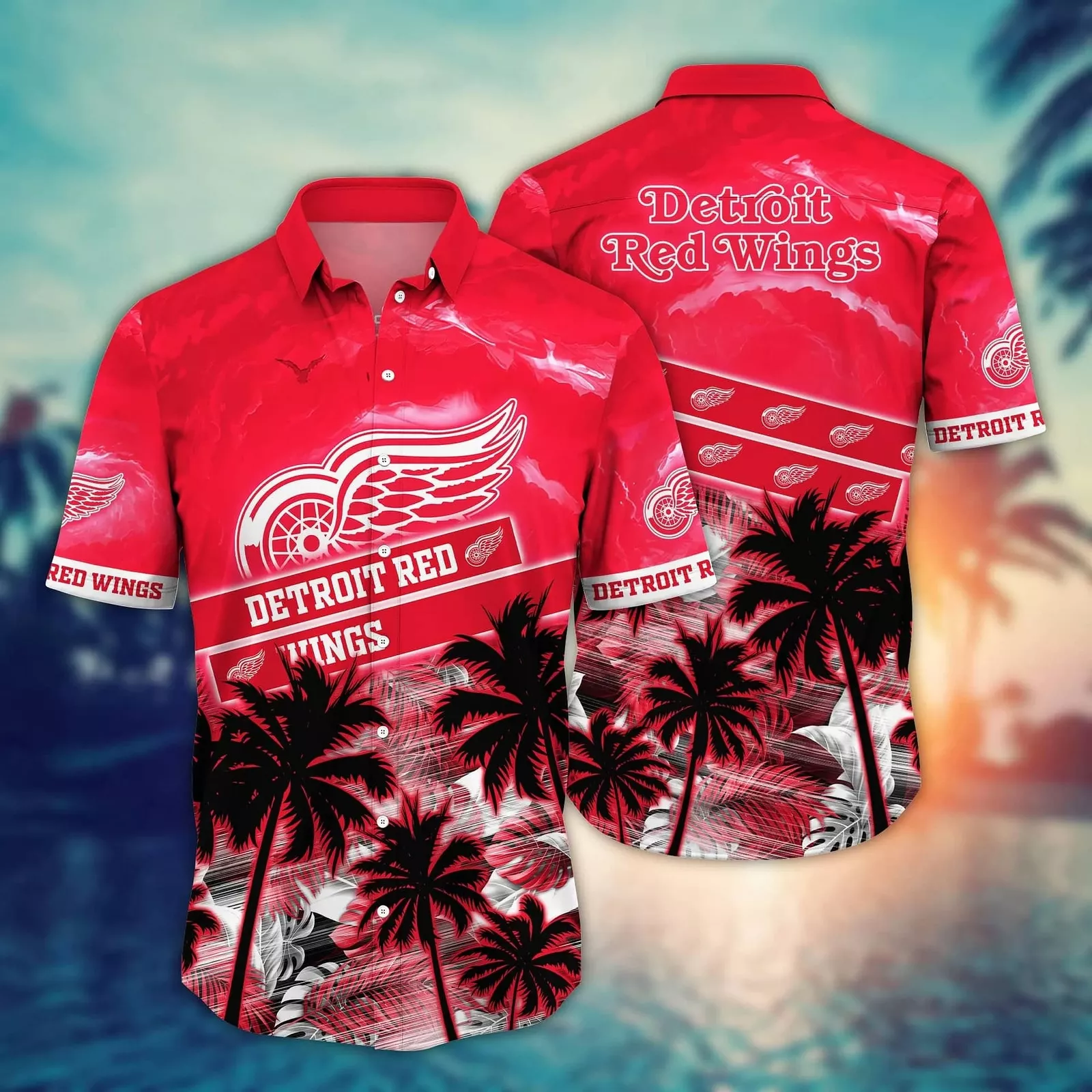 Detroit Red Wings Sunset Palms Hawaiian Shirt