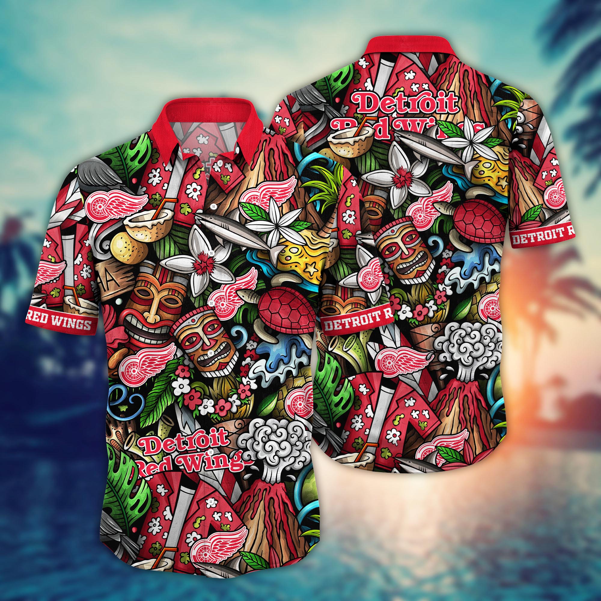 Detroit Red Wings Tiki Island Hawaiian Shirt
