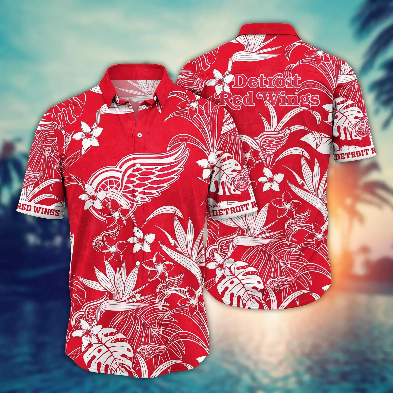 Detroit Red Wings Tropical Bloom Hawaiian Shirt