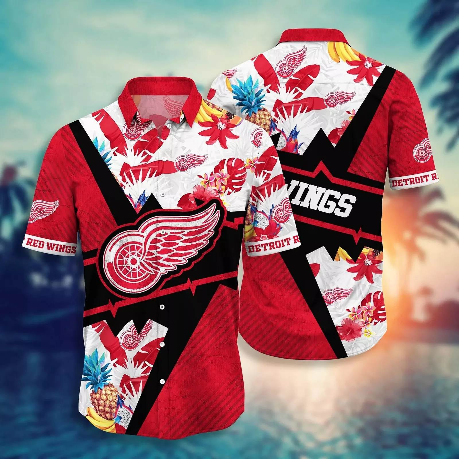 Detroit Red Wings Tropical Starburst Hawaiian Shirt