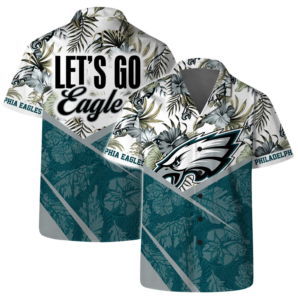 Let�s Go Philadelphia Eagles Team Logo Pattern Hawaiian Shirt