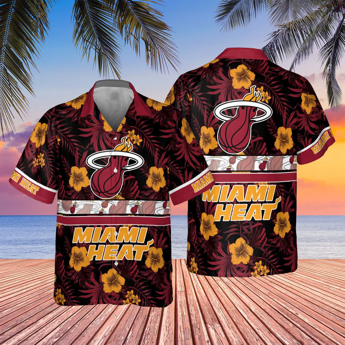 Miami Heat Golden Hibiscus Hawaiian Shirt
