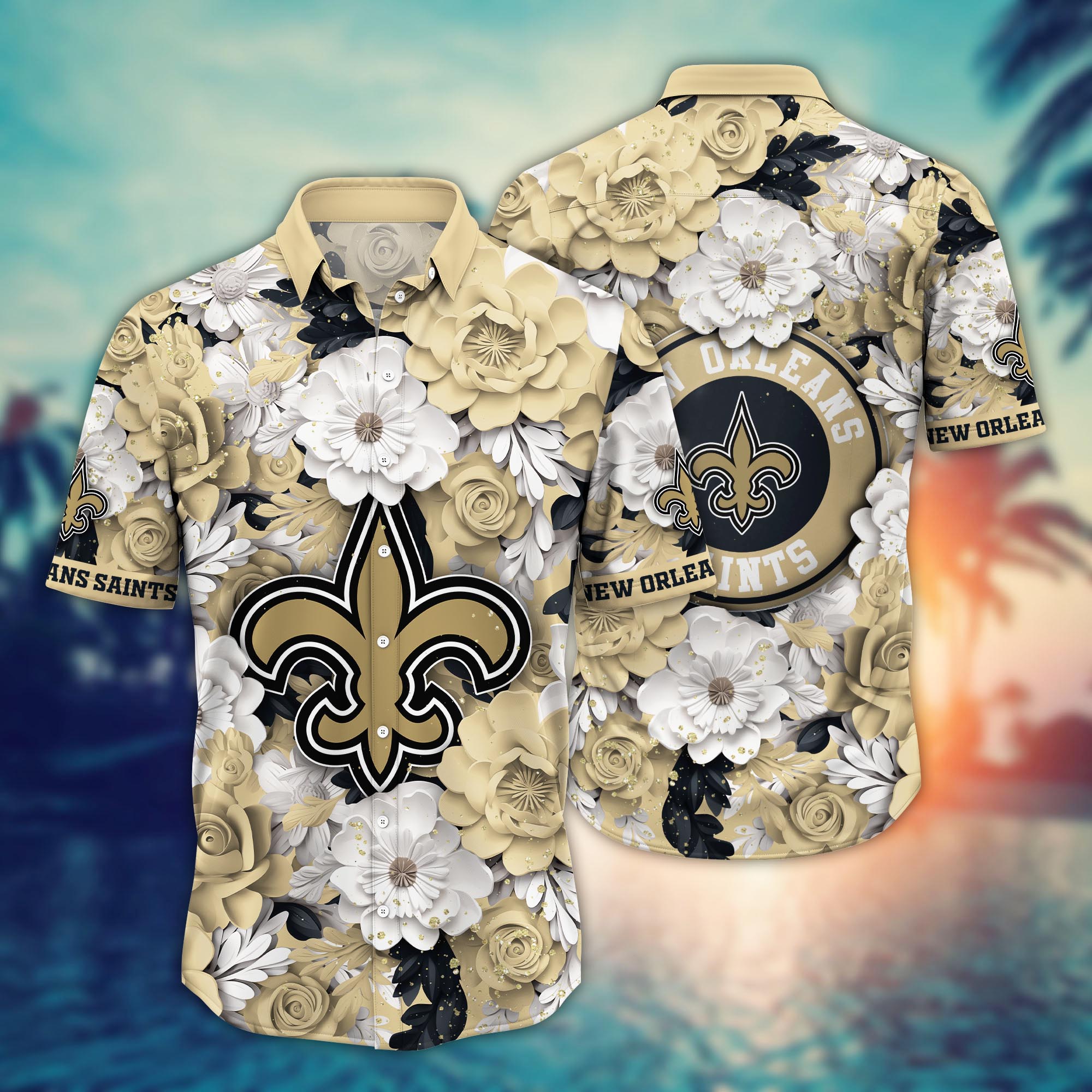 New Orleans Saints Golden Bloom Hawaiian Shirt