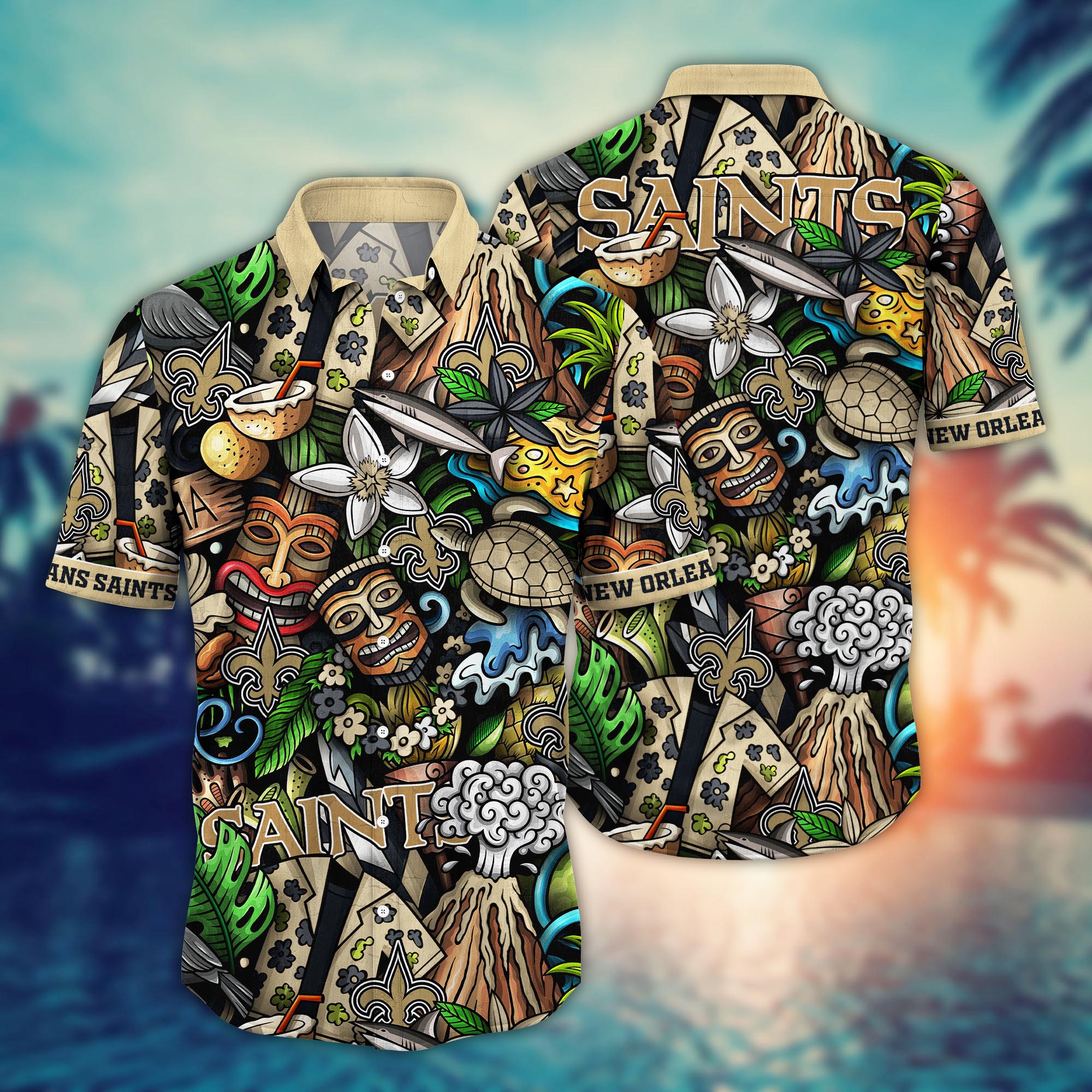 New Orleans Saints Island Tiki Hawaiian Shirt