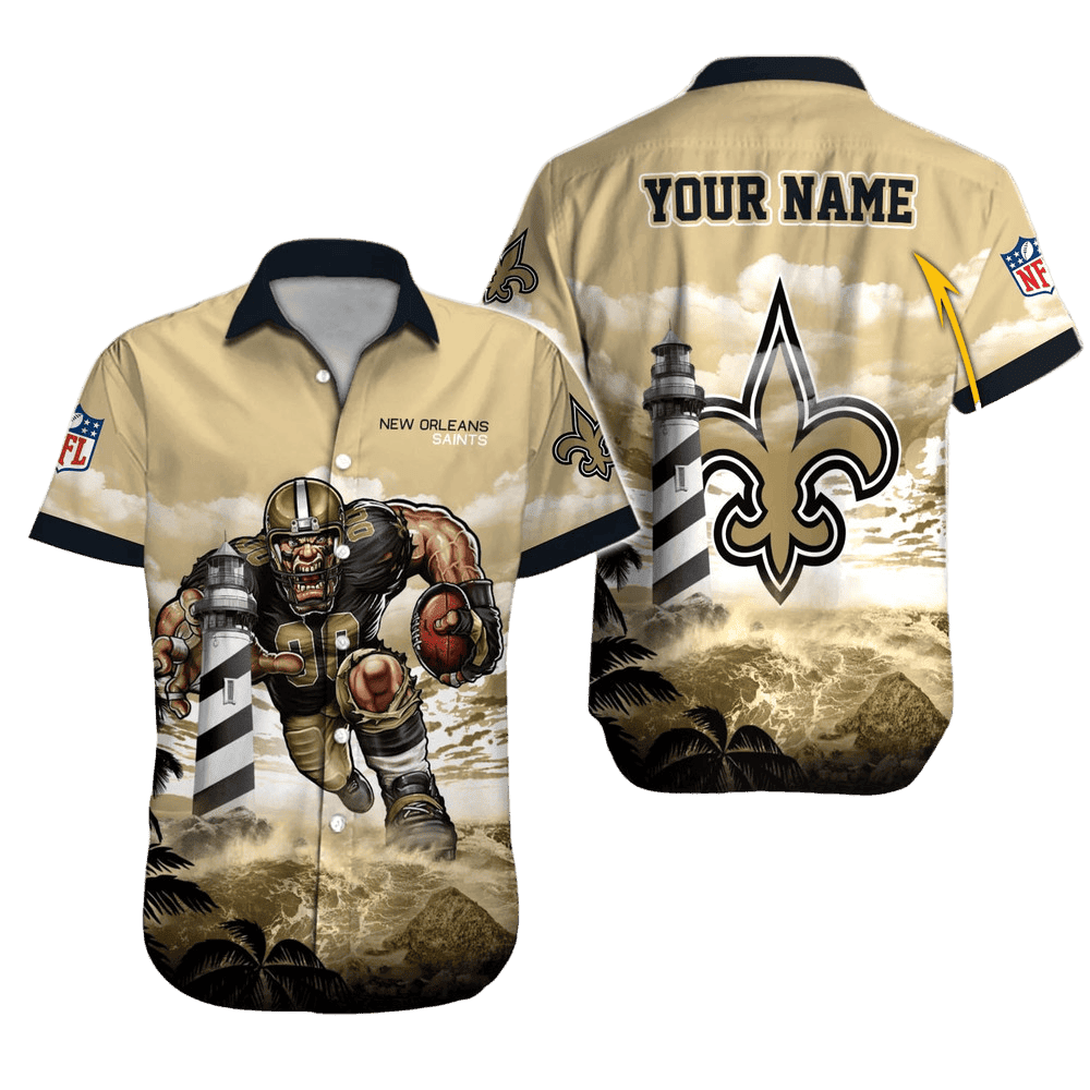 New Orleans Saints Lighthouse Storm Hawaiian Shirt