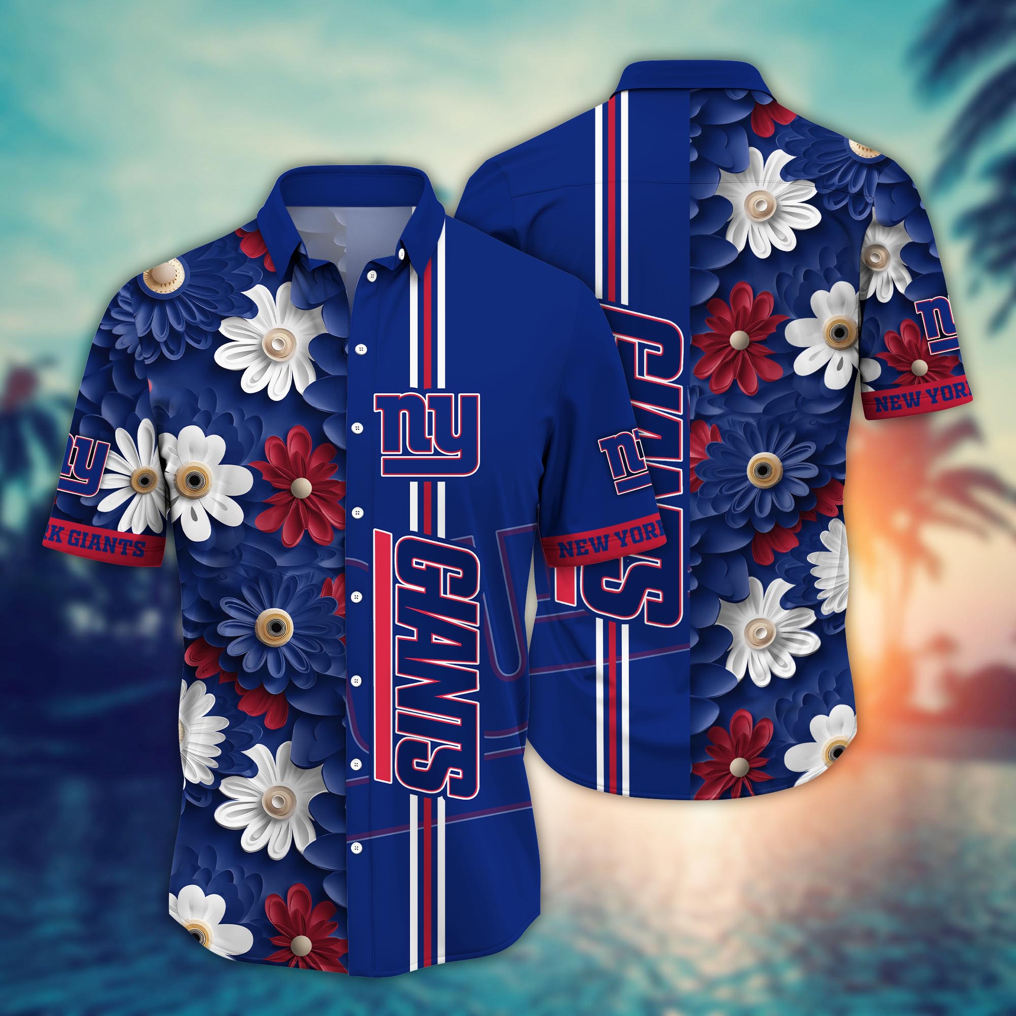 New York Giants Floral Stripe Harmony Hawaiian Shirt