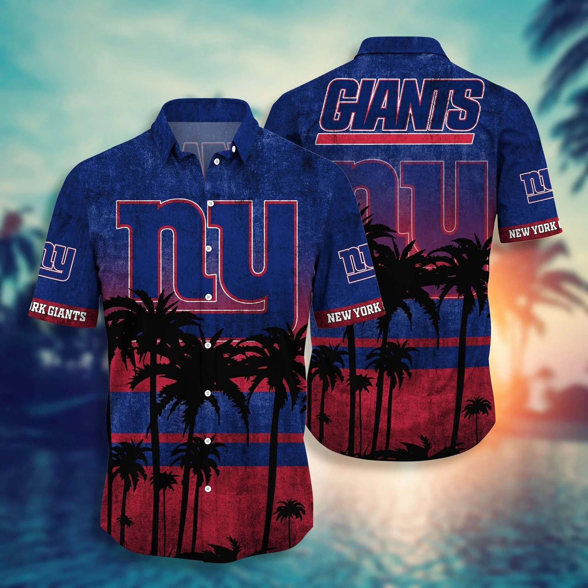 New York Giants Sunset Palms Hawaiian Shirt