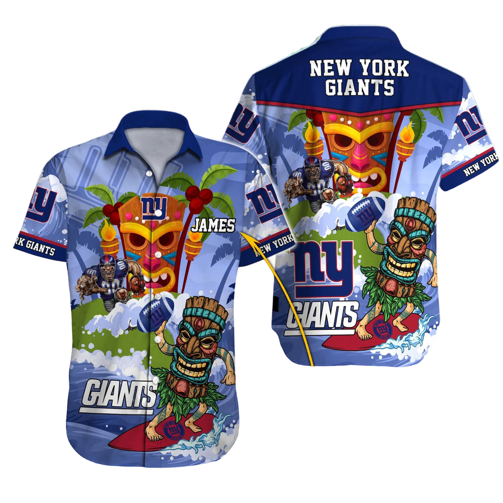 New York Giants Tiki Wave Personalized Hawaiian Shirt