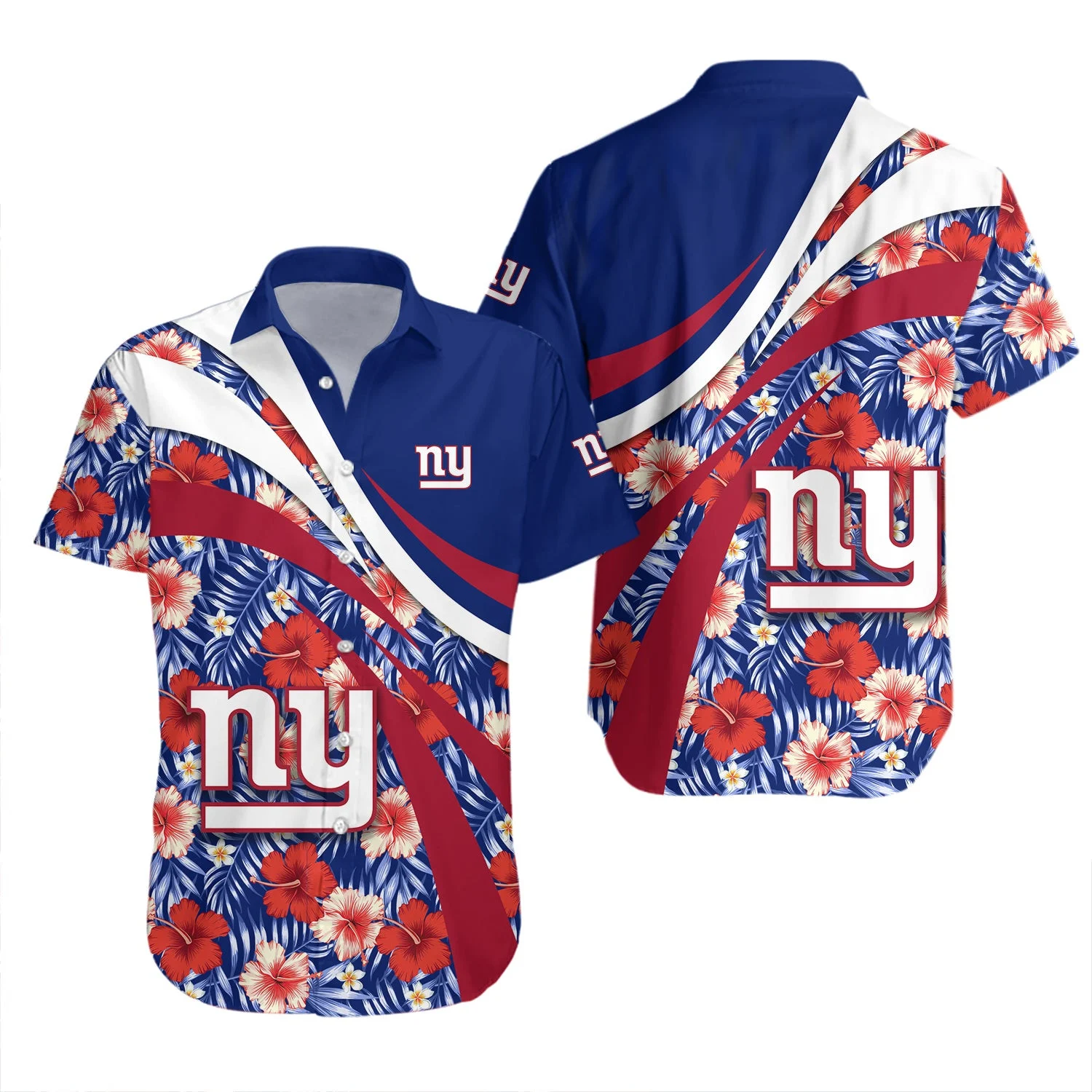 New York Giants Tropical Hibiscus Hawaiian Shirt