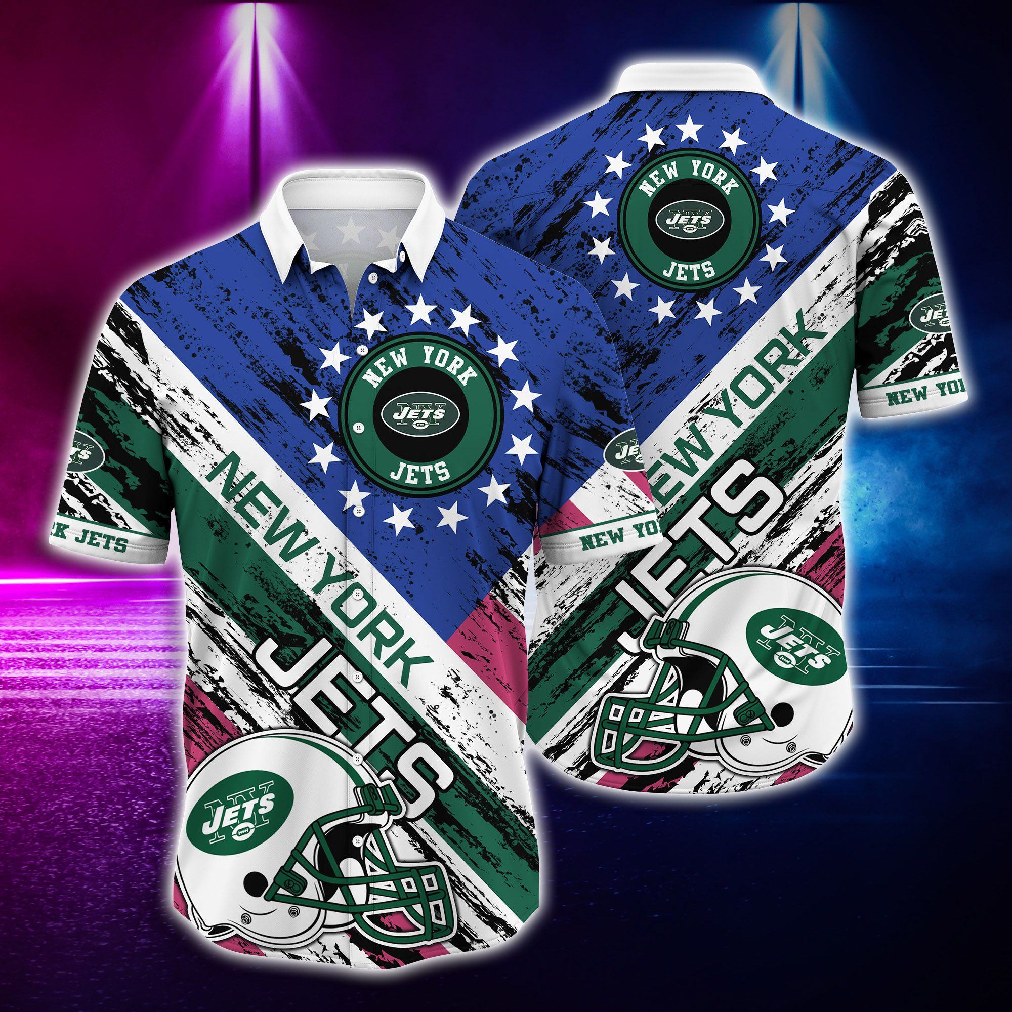 New York Jets All-American Helmet Hawaiian Shirt