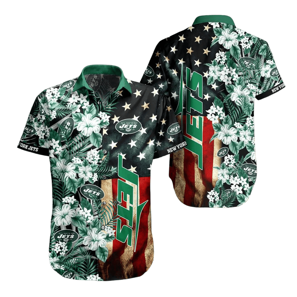 New York Jets Patriotic Floral Hawaiian Shirt